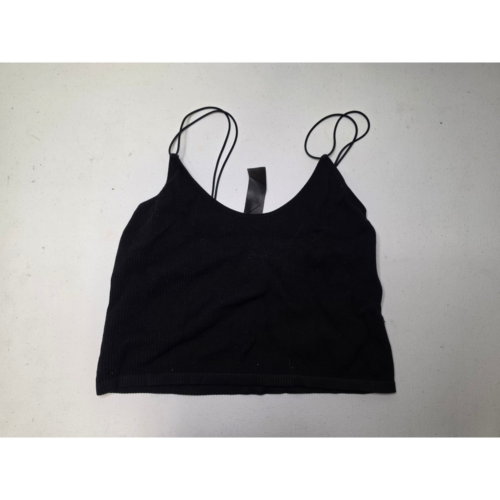 IJOAH Black Ribbed Double Strap V-Neck Cropped Camisole Top M/L